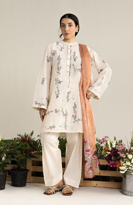 Coco by Zara Shahjahan Embroidered Lawn Unstitched 3 Piece Suit - 3A - ZS26CCO - White - Summer Collection