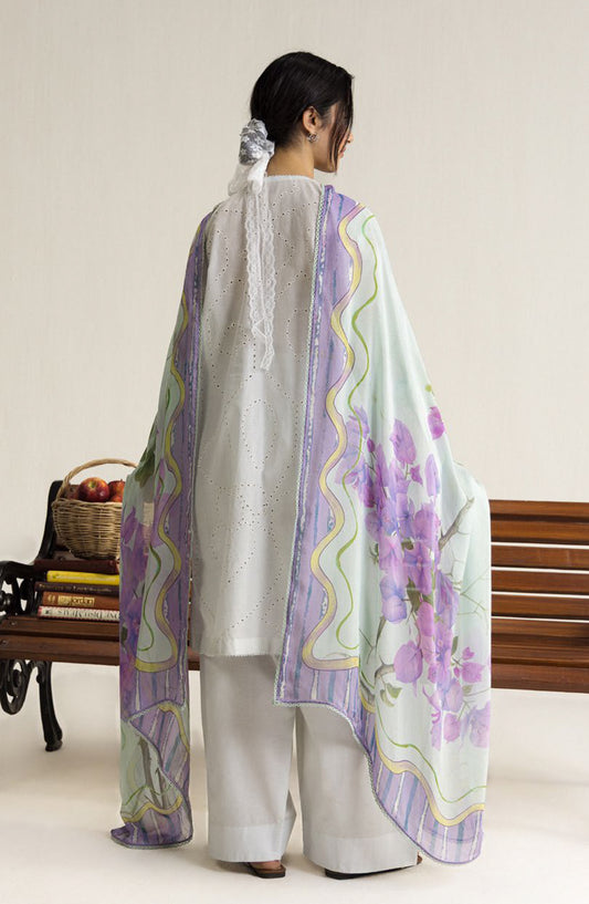 Coco by Zara Shahjahan Embroidered Lawn Unstitched 3 Piece Suit - 2A - ZS26CCO - White - Summer Collection