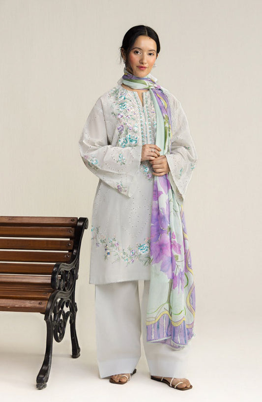 Coco by Zara Shahjahan Embroidered Lawn Unstitched 3 Piece Suit - 2A - ZS26CCO - White - Summer Collection