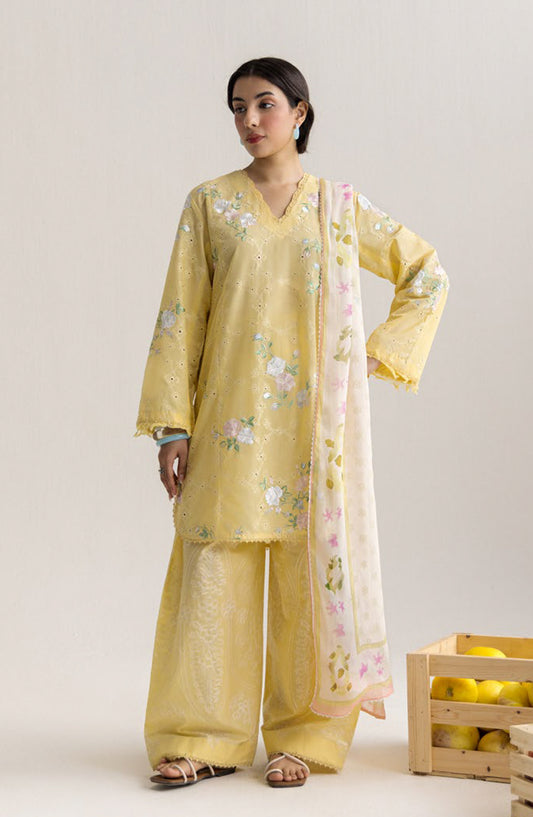 Coco by Zara Shahjahan Embroidered Lawn Unstitched 3 Piece Suit - 1B - ZS26CCO - Yellow - Summer Collection