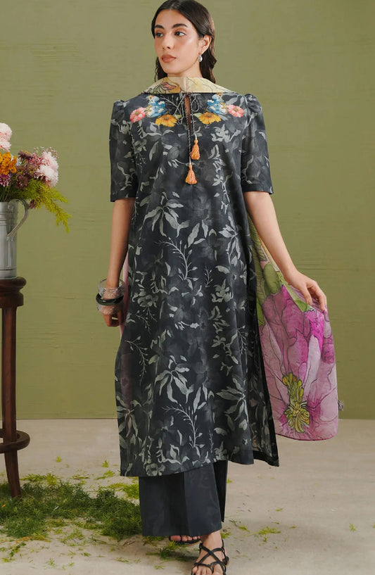 Coco by Zara Shahjahan Printed Lawn Unstitched 3 Piece Suit - D-5B - ZS26PR - Black - Summer Collection