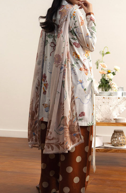 Coco by Zara Shahjahan Printed Lawn Unstitched 3 Piece Suit - 8A - ZS26PRTS - White - Summer Collection
