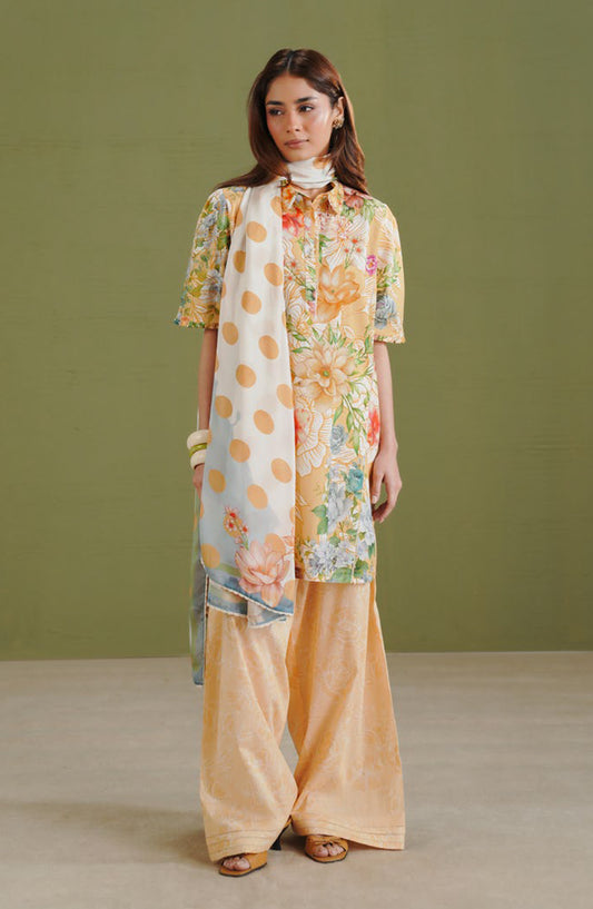 Coco by Zara Shahjahan Printed Lawn Unstitched 3 Piece Suit - D-9B - ZS26PR - Yellow - Summer Collection