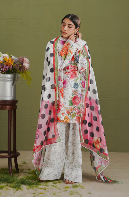 Coco by Zara Shahjahan Printed Lawn Unstitched 3 Piece Suit - D-9A - ZS26PR - White - Summer Collection