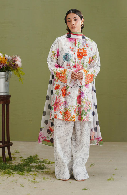 Coco by Zara Shahjahan Printed Lawn Unstitched 3 Piece Suit - D-9A - ZS26PR - White - Summer Collection