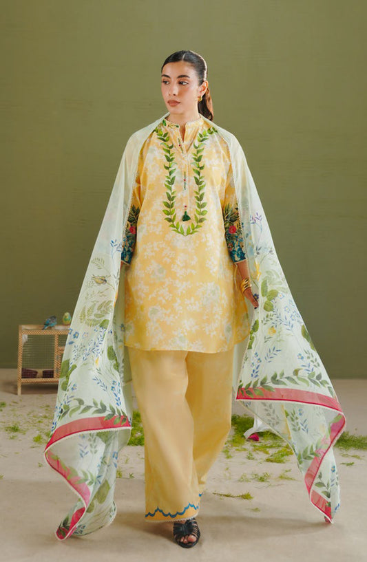 Coco by Zara Shahjahan Printed Lawn Unstitched 3 Piece Suit - D-8A - ZS26PR - Yellow - Summer Collection