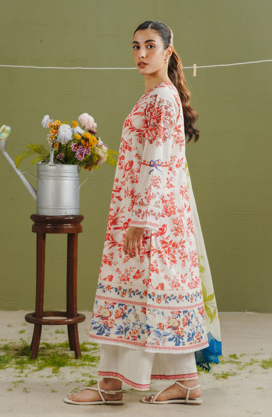 Coco by Zara Shahjahan Printed Lawn Unstitched 3 Piece Suit - D-4A - ZS26PR - White - Summer Collection
