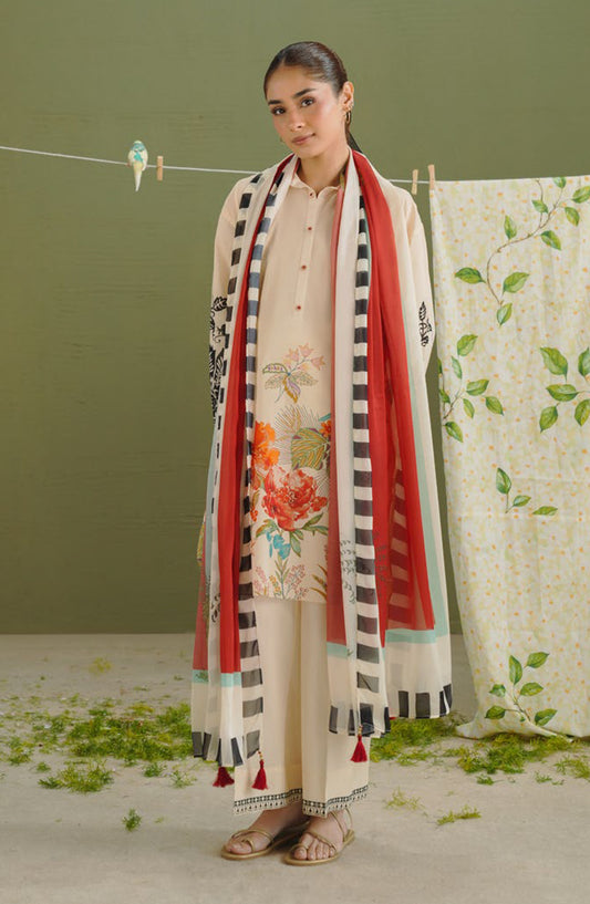 Coco by Zara Shahjahan Printed Lawn Unstitched 3 Piece Suit - D-3A - ZS26PR - Fawn - Summer Collection