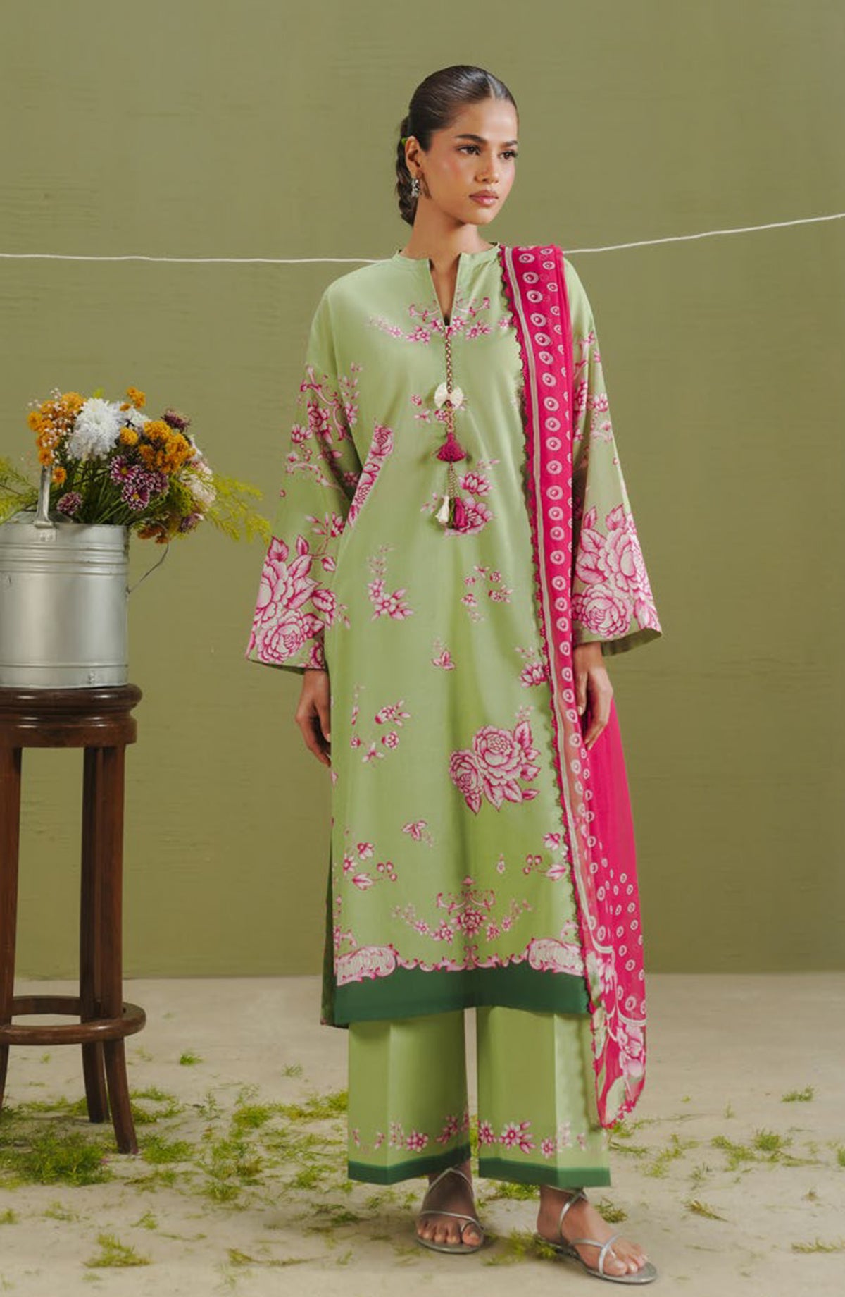 Coco by Zara Shahjahan Printed Lawn Unstitched 3 Piece Suit - D-2B - ZS26PR - Green - Summer Collection