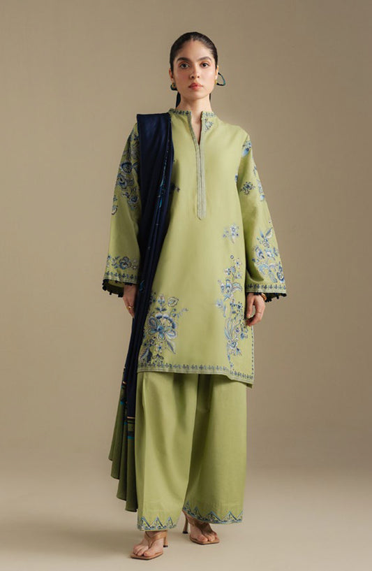 Coco by Zara Shahjahan Embroidered Khaddar Unstitched 3 Piece Suit - Snowdrop-10B - ZS25CUW - Green - Winter Collection