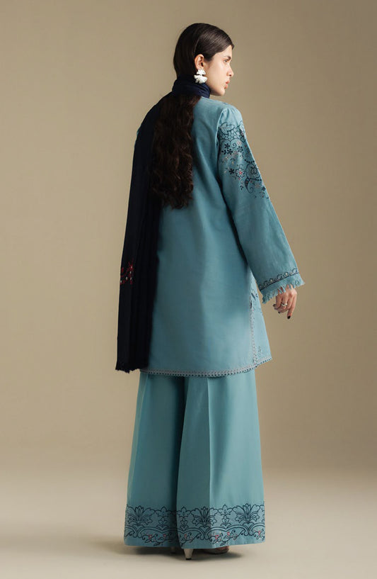 Coco by Zara Shahjahan Embroidered Karandi Unstitched 3 Piece Suit - Laurel-9B - ZS25CUW - Blue - Winter Collection