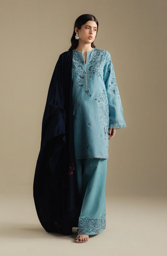 Coco by Zara Shahjahan Embroidered Karandi Unstitched 3 Piece Suit - Laurel-9B - ZS25CUW - Blue - Winter Collection
