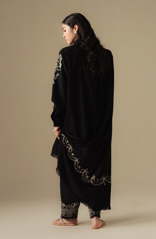 Coco by Zara Shahjahan Embroidered Karandi Unstitched 3 Piece Suit - Laurel-9A - ZS25CUW - Black - Winter Collection