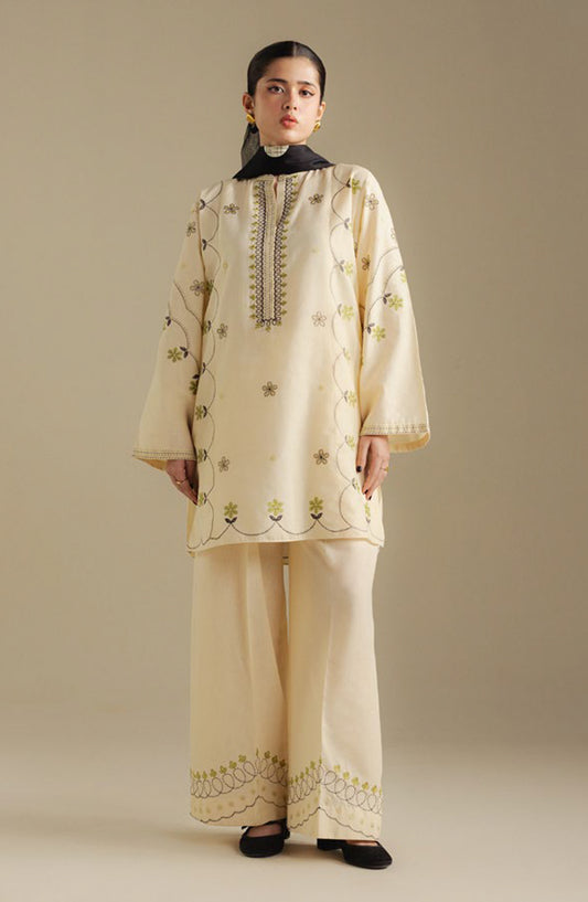 Coco by Zara Shahjahan Embroidered Khaddar Unstitched 3 Piece Suit - Fawn-8B - ZS25CUW - Fawn - Winter Collection