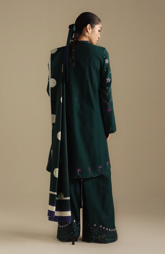 Coco by Zara Shahjahan Embroidered Khaddar Unstitched 3 Piece Suit - Fawn-8A - ZS25CUW - Green - Winter Collection