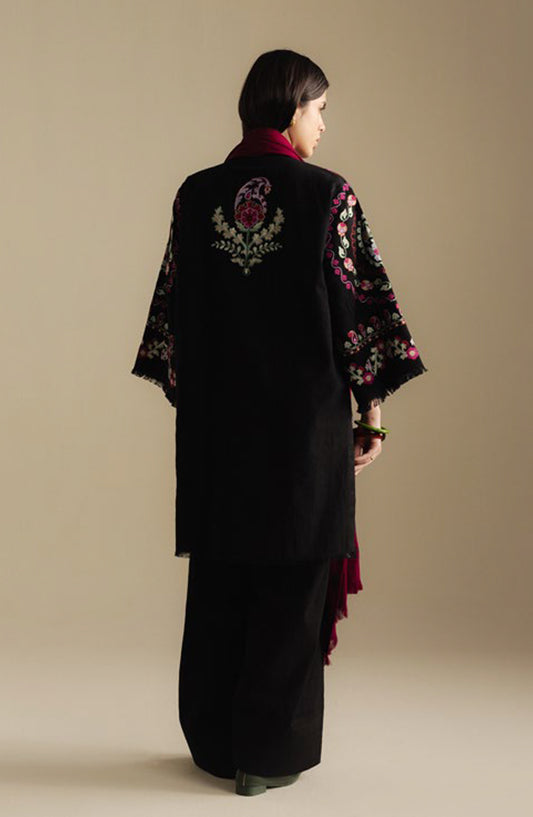 Coco by Zara Shahjahan Embroidered Khaddar Unstitched 3 Piece Suit - Breeze-7B - ZS25CUW - Black - Winter Collection
