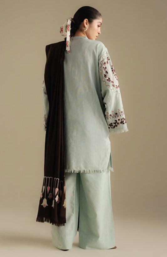 Coco by Zara Shahjahan Embroidered Khaddar Unstitched 3 Piece Suit - Breeze-7A - ZS25CUW - Ice Blue - Winter Collection