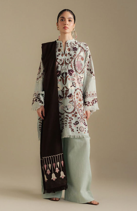 Coco by Zara Shahjahan Embroidered Khaddar Unstitched 3 Piece Suit - Breeze-7A - ZS25CUW - Ice Blue - Winter Collection