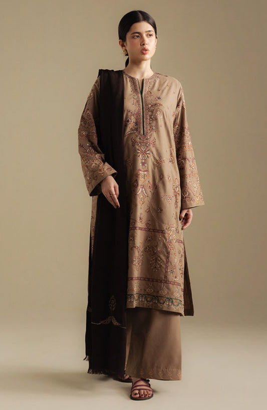 Coco by Zara Shahjahan Embroidered Karandi Unstitched 3 Piece Suit - Bloom-6B - ZS25CUW - Beige - Winter Collection