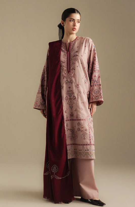Coco by Zara Shahjahan Embroidered Karandi Unstitched 3 Piece Suit - Bloom-6A - ZS25CUW - Pink - Winter Collection