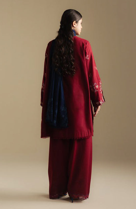 Coco by Zara Shahjahan Embroidered Khaddar Unstitched 3 Piece Suit - Dawn-5B - ZS25CUW - Maroon - Winter Collection