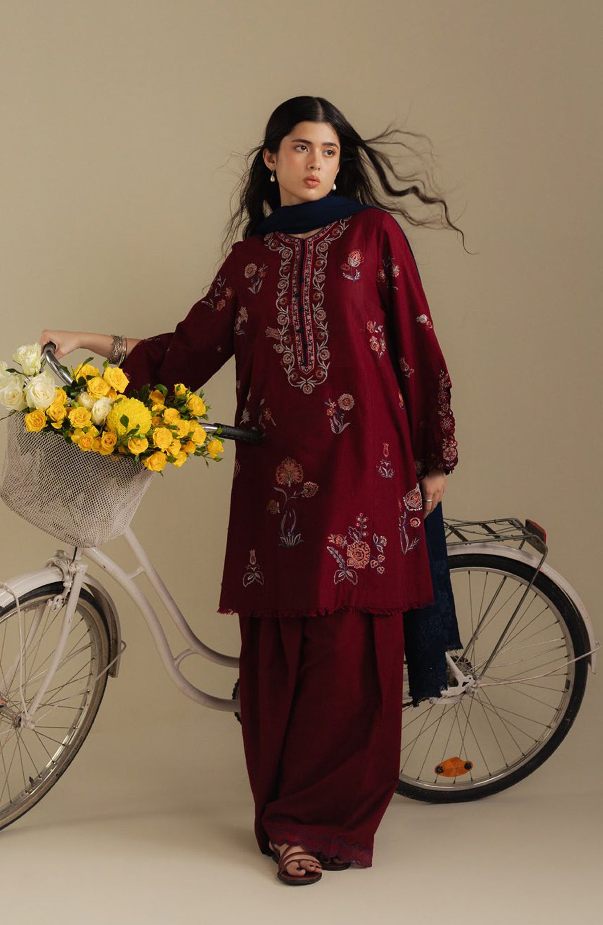 Coco by Zara Shahjahan Embroidered Khaddar Unstitched 3 Piece Suit - Dawn-5B - ZS25CUW - Maroon - Winter Collection