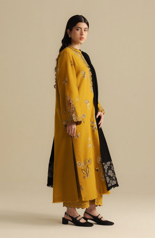 Coco by Zara Shahjahan Embroidered Khaddar Unstitched 3 Piece Suit - Dawn-5A - ZS25CUW - Mustard - Winter Collection