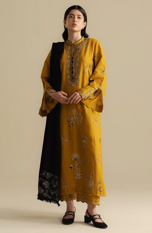Coco by Zara Shahjahan Embroidered Khaddar Unstitched 3 Piece Suit - Dawn-5A - ZS25CUW - Mustard - Winter Collection