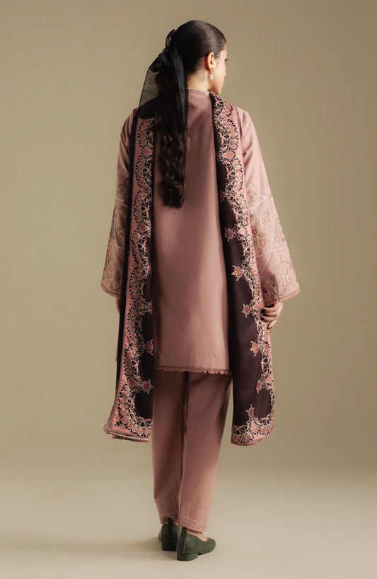 Coco by Zara Shahjahan Embroidered Karandi Unstitched 3 Piece Suit - Coral-4A - ZS25CUW - Pink - Winter Collection