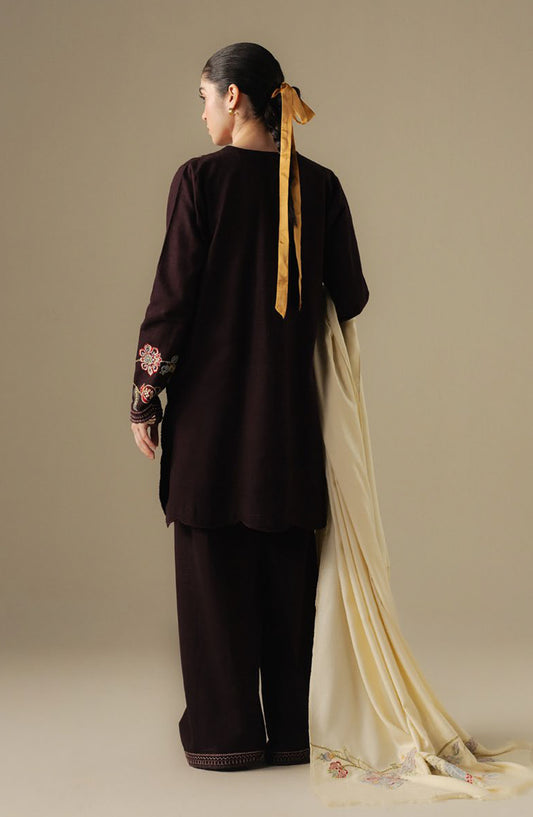 Coco by Zara Shahjahan Embroidered Khaddar Unstitched 3 Piece Suit - Berry-3A - ZS25CUW - Brown - Winter Collection