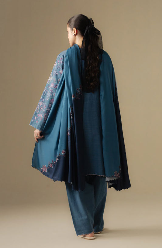 Coco by Zara Shahjahan Embroidered Khaddar Unstitched 3 Piece Suit - Mist-2B - ZS25CUW - Blue - Winter Collection