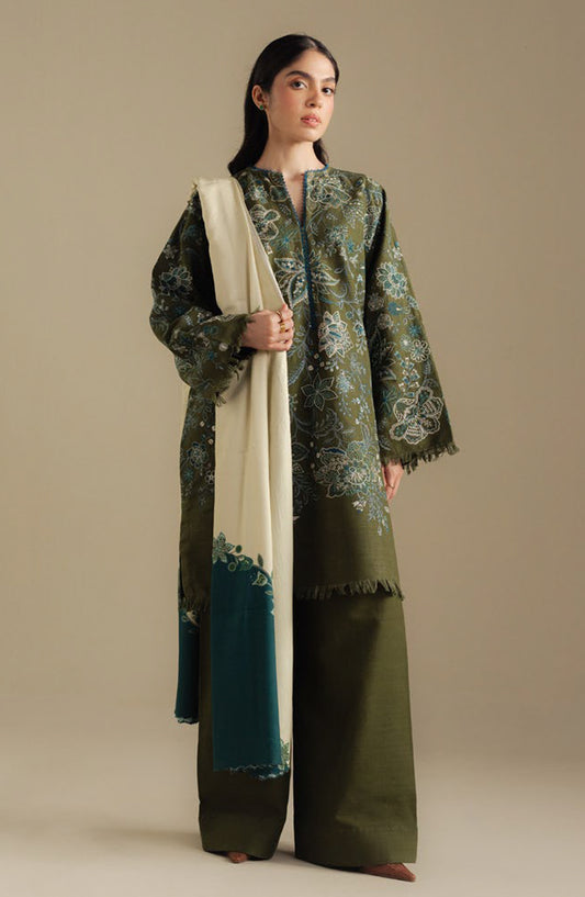 Coco by Zara Shahjahan Embroidered Khaddar Unstitched 3 Piece Suit - Mist-2A - ZS25CUW - Green - Winter Collection