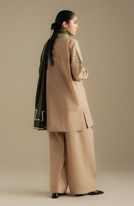 Coco by Zara Shahjahan Embroidered Khaddar Unstitched 3 Piece Suit - Amber-1A - ZS25CUW - Beige - Winter Collection