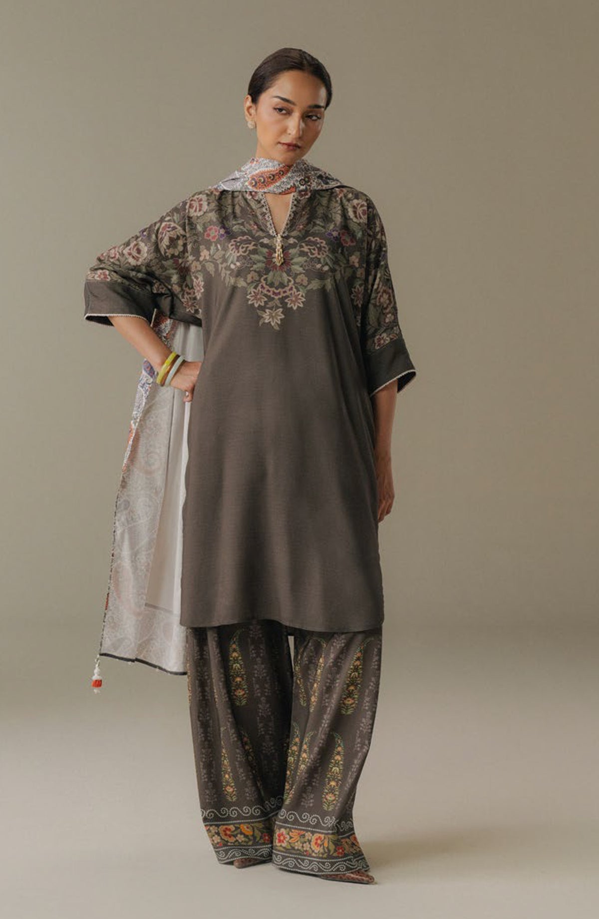 Coco by Zara Shahjahan Digital Printed Linen Unstitched 3 Piece Suit - Autumn Line-10A - ZS25PND - Grey - Winter Collection