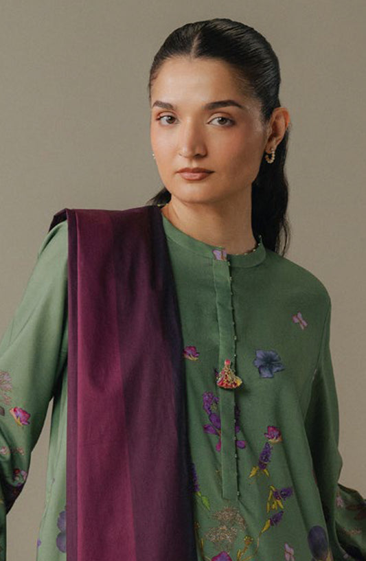 Coco by Zara Shahjahan Digital Printed Linen Unstitched 3 Piece Suit - Morning Echo-8B - ZS25PND - Green - Winter Collection