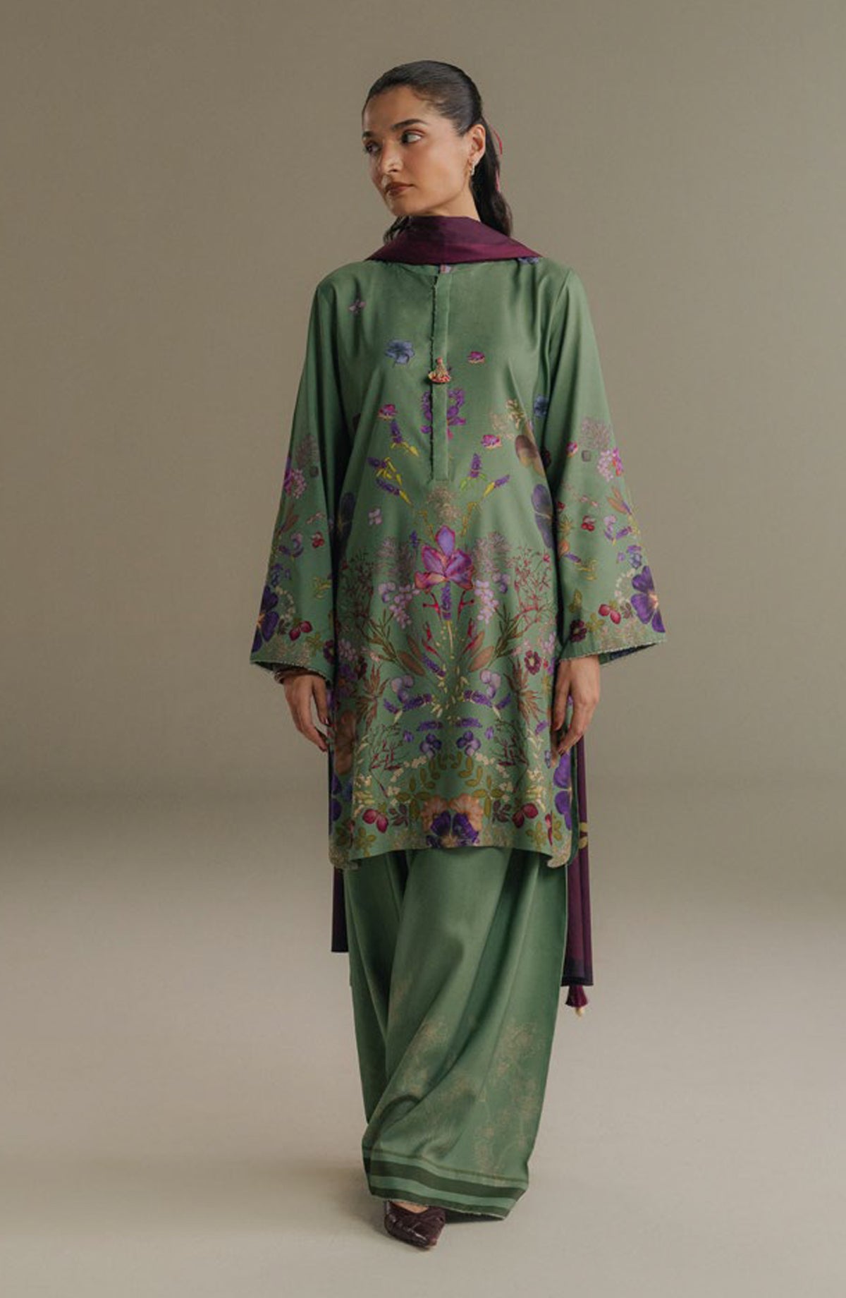 Coco by Zara Shahjahan Digital Printed Linen Unstitched 3 Piece Suit - Morning Echo-8B - ZS25PND - Green - Winter Collection