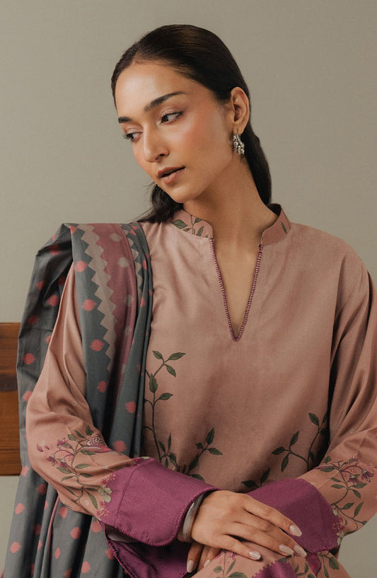 Coco by Zara Shahjahan Digital Printed Linen Unstitched 3 Piece Suit - Sienna Field-4B - ZS25PND - Dusty Pink - Winter Collection
