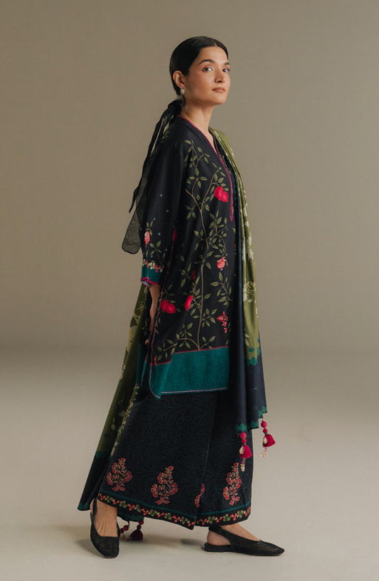 Coco by Zara Shahjahan Digital Printed Linen Unstitched 3 Piece Suit - Sienna Field-4A - ZS25PND - Black - Winter Collection
