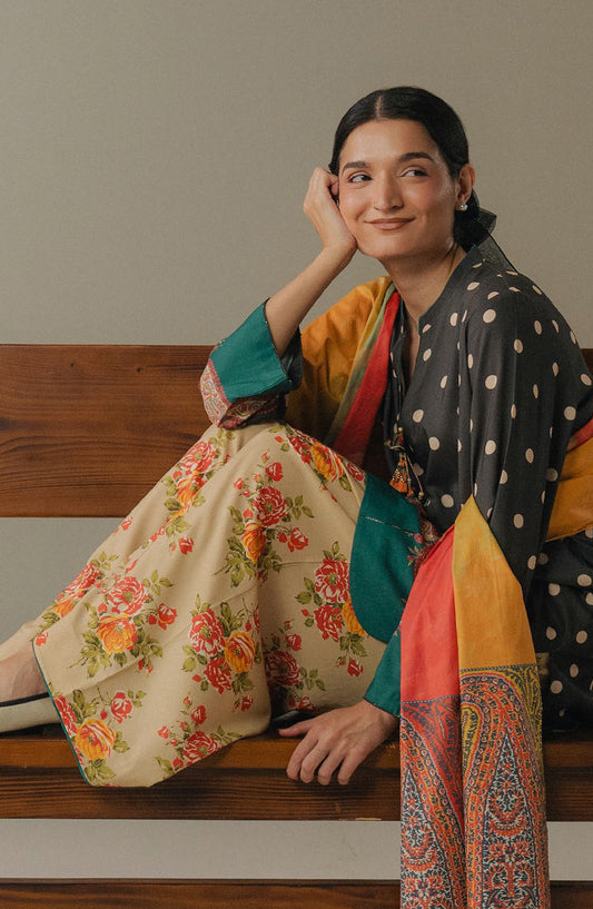 Coco by Zara Shahjahan Digital Printed Linen Unstitched 3 Piece Suit - Paper Moon-3A - ZS25PND - Grey - Winter Collection