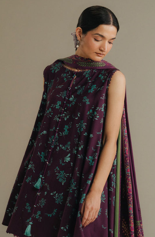 Coco by Zara Shahjahan Digital Printed Linen Unstitched 3 Piece Suit - Wild Fern-2B - ZS25PND - Purple - Winter Collection