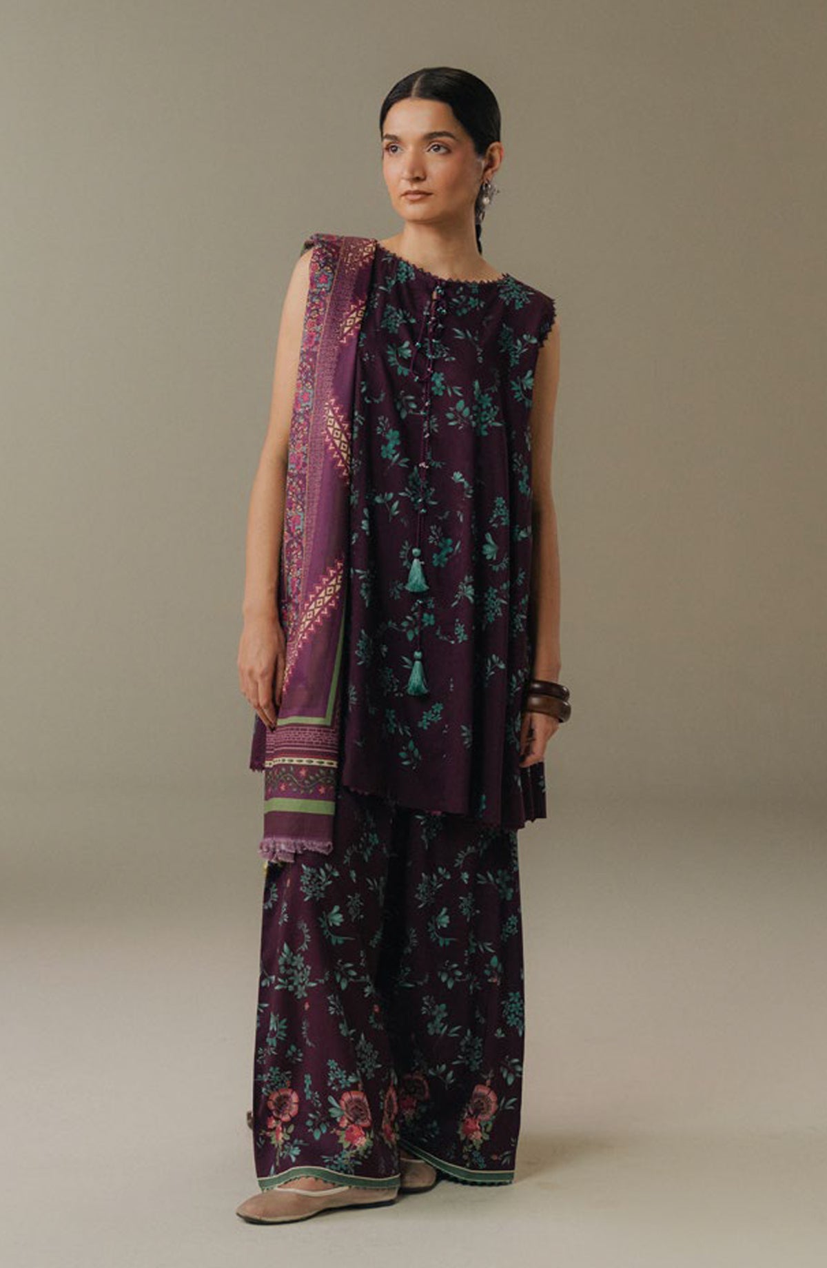 Coco by Zara Shahjahan Digital Printed Linen Unstitched 3 Piece Suit - Wild Fern-2B - ZS25PND - Purple - Winter Collection