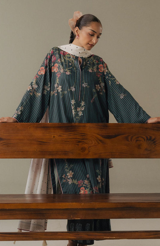 Coco by Zara Shahjahan Digital Printed Linen Unstitched 3 Piece Suit - Amber Days-1B - ZS25PND - Teal - Winter Collection