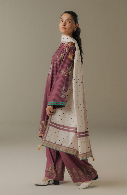 Coco by Zara Shahjahan Digital Printed Linen Unstitched 3 Piece Suit - Amber Days-1A - ZS25PND - Maroon - Winter Collection