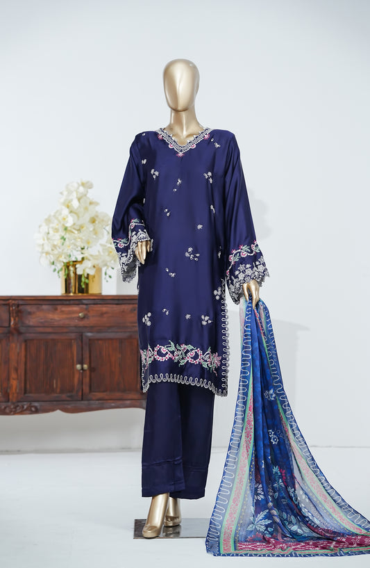 Crescent Dreams by Amna Khadija Embroidered Shamooz Silk Stitched 3 Piece Suit - AKCD-04 - AM26CDRE - Blue - Festive Collection