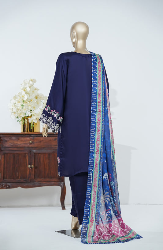 Crescent Dreams by Amna Khadija Embroidered Shamooz Silk Stitched 3 Piece Suit - AKCD-04 - AM26CDRE - Blue - Festive Collection