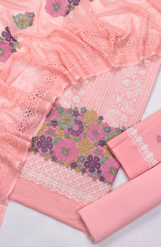 Cross Stitch by Amna Khadija Embroidered Swiss Voile Unstitched 3 Piece Suit - Design-05 - AM25CWV - Pink - Luxury Collection