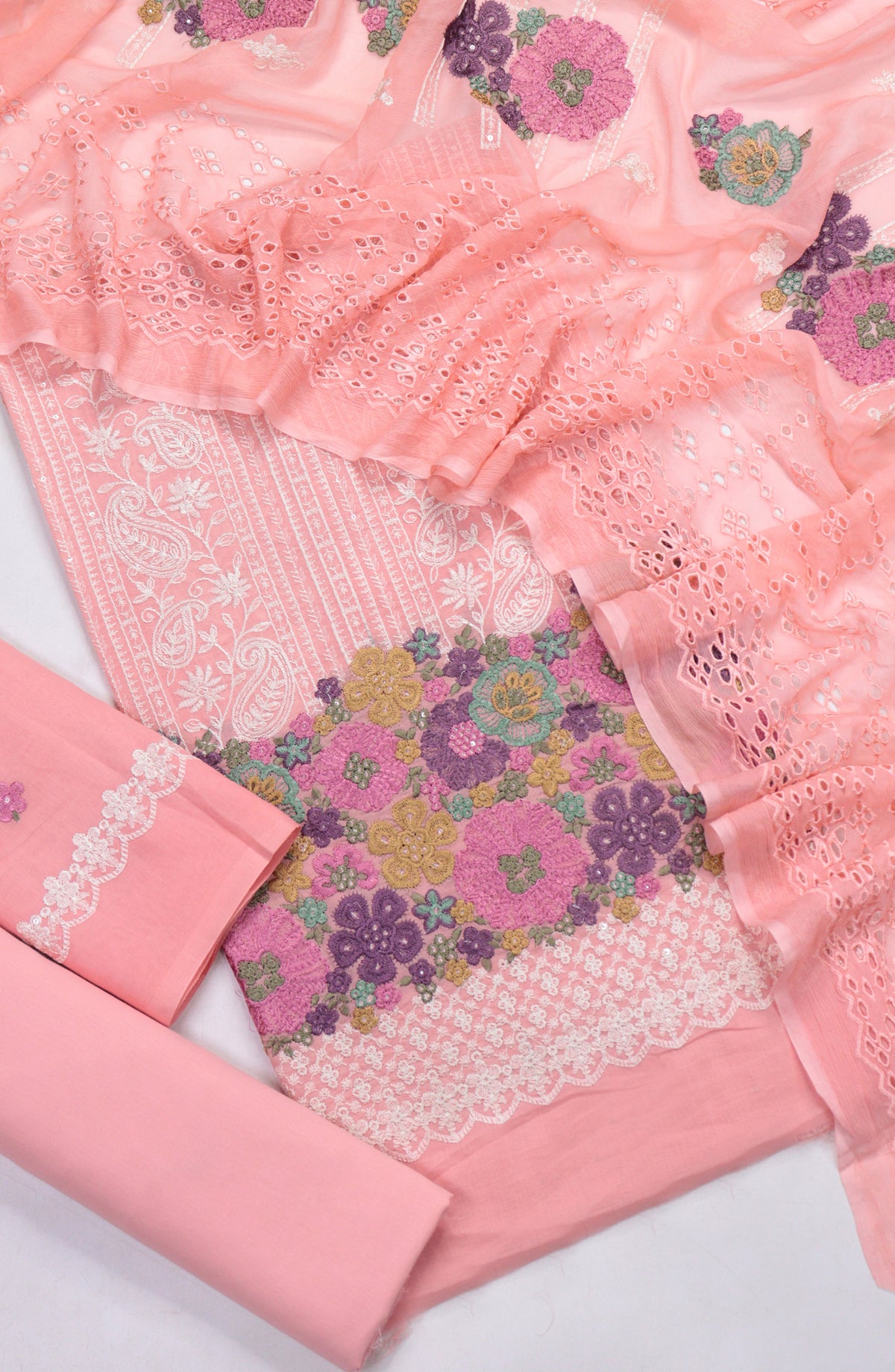 Cross Stitch by Amna Khadija Embroidered Swiss Voile Unstitched 3 Piece Suit - Design-05 - AM25CWV - Pink - Luxury Collection
