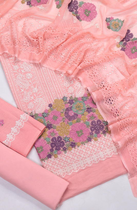Cross Stitch by Amna Khadija Embroidered Swiss Voile Unstitched 3 Piece Suit - Design-05 - AM25CWV - Pink - Luxury Collection