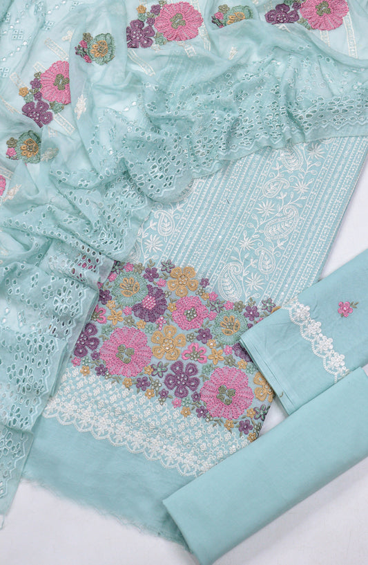 Cross Stitch by Amna Khadija Embroidered Swiss Voile Unstitched 3 Piece Suit - Design-04 - AM25CWV - Green - Luxury Collection