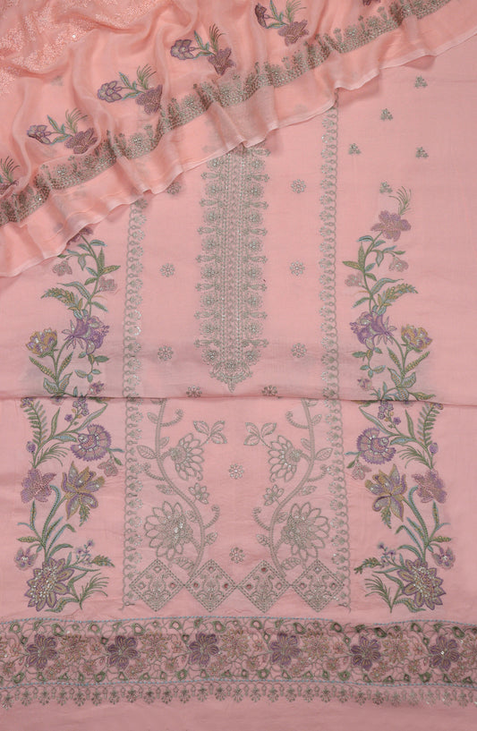 Cross Stitch by Amna Khadija Embroidered Swiss Voile Unstitched 3 Piece Suit - Design-11 - AM25CWV - Pink - Luxury Collection